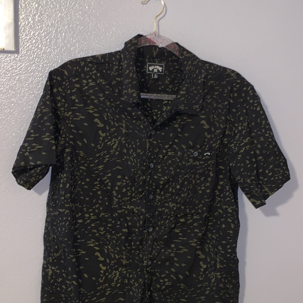 Billabong black speckled green lightweight organic cotton button Down shirt - Picture 2 of 7